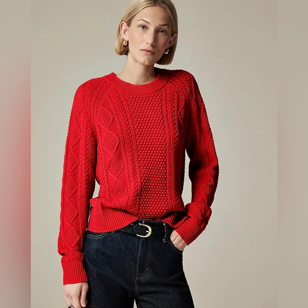 J CREW Cotton cable-knit crewneck sweater size XL